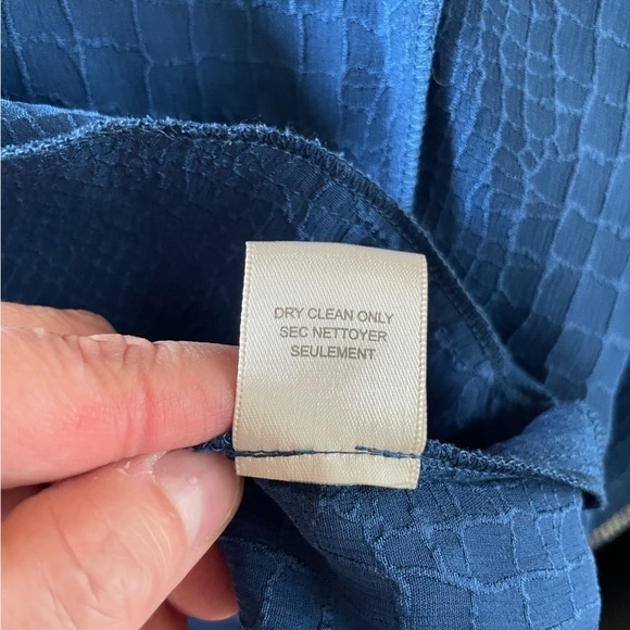 Rebecca Taylor 100 % Silk Textured Ruffle Blue Midi Dress flowy lightweight - Picture 6 of 6